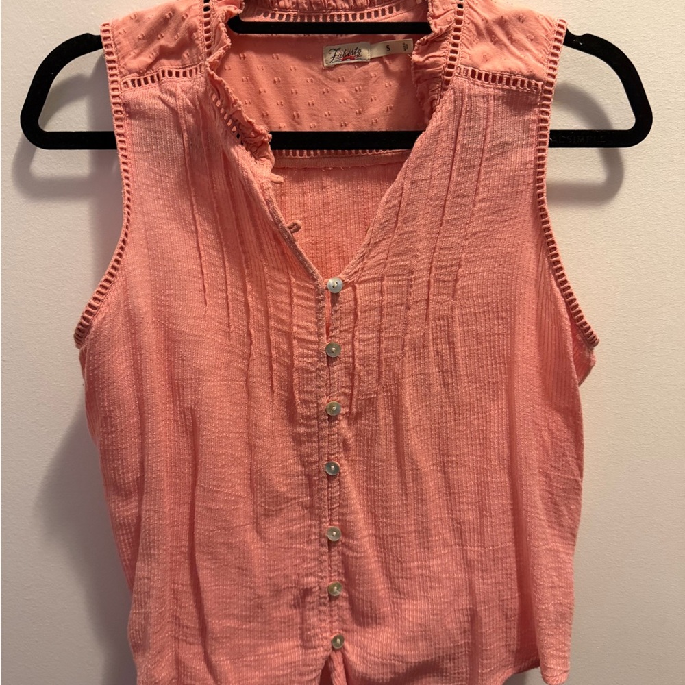Faherty Coral Peach Gauze Sleeveless Button Down Top Size S